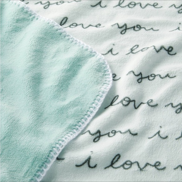 Mint Green and White I Love You Script Blanket - Picture 1 of 4